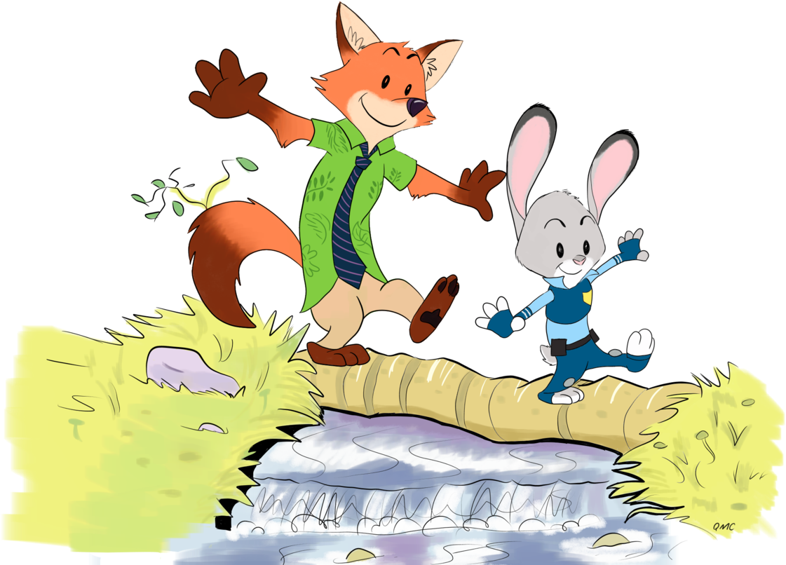 I Redid An Old Piece I Did With A Calvin And Hobbes/ - Zootopia Calvin And Hobbes (1280x944), Png Download