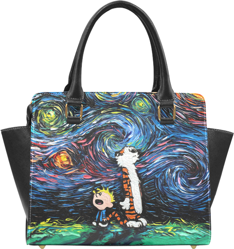 Psylocke Genuine Leather Rivet Shoulder Handbag With - Calvin Hobbes Van Gogh (1000x1000), Png Download