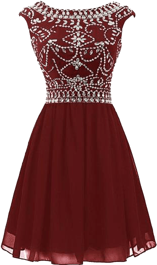 Women's Short Beading Homecoming Chiffon V-back Prom - Burgundy Dresses For Teenager (463x600), Png Download