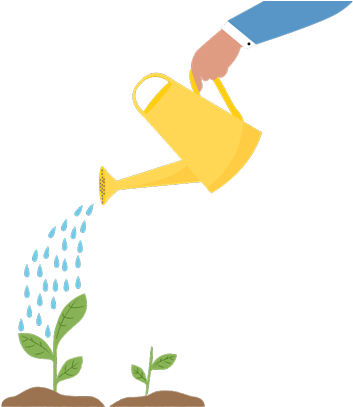 Hand Holding Watering Can, Pouring Water On Small Plants - Watering Can Plant Png (400x406), Png Download
