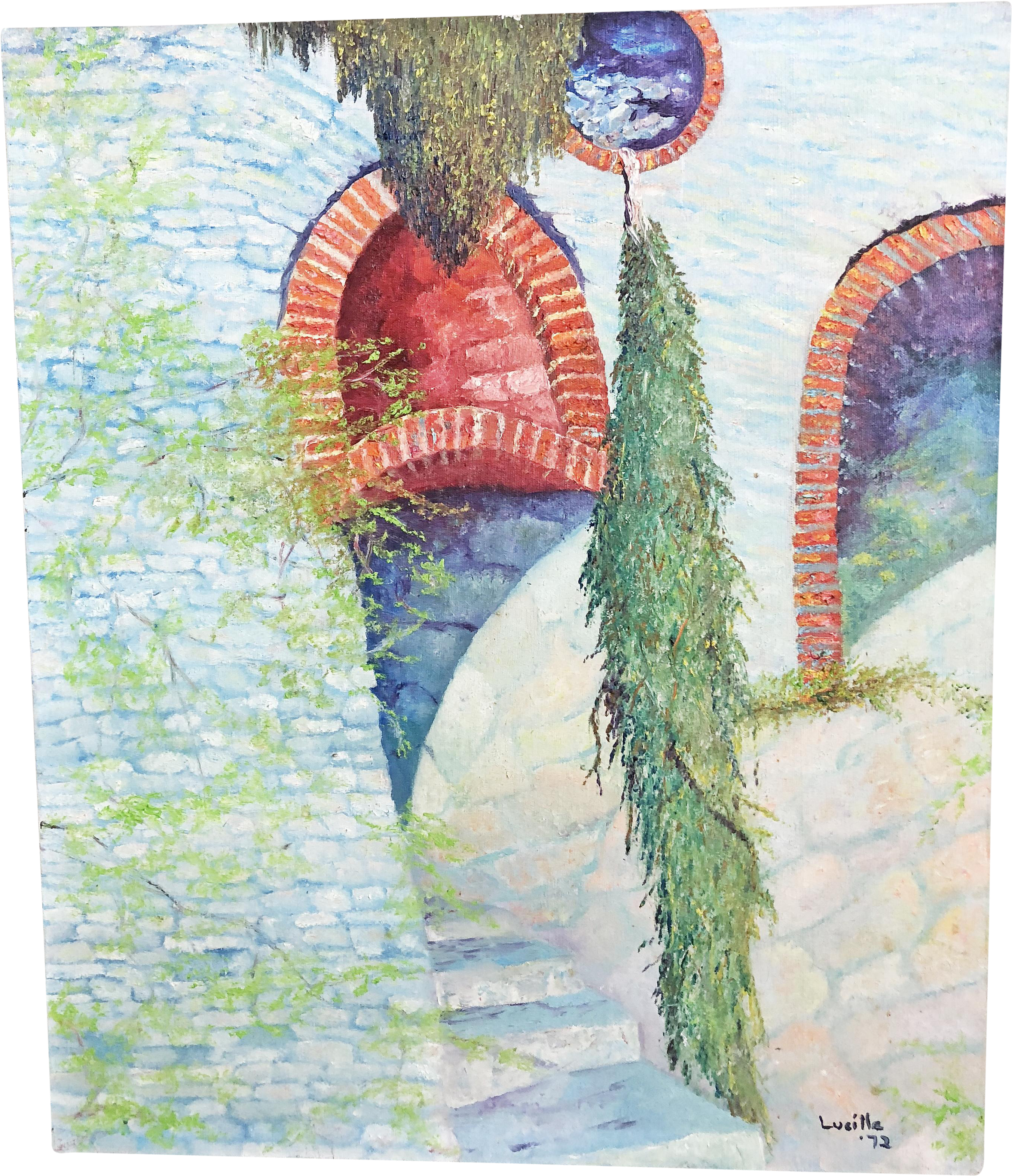 Mid Century Impressionist Italian Stone Building Oil - Oil Painting (3004x3492), Png Download