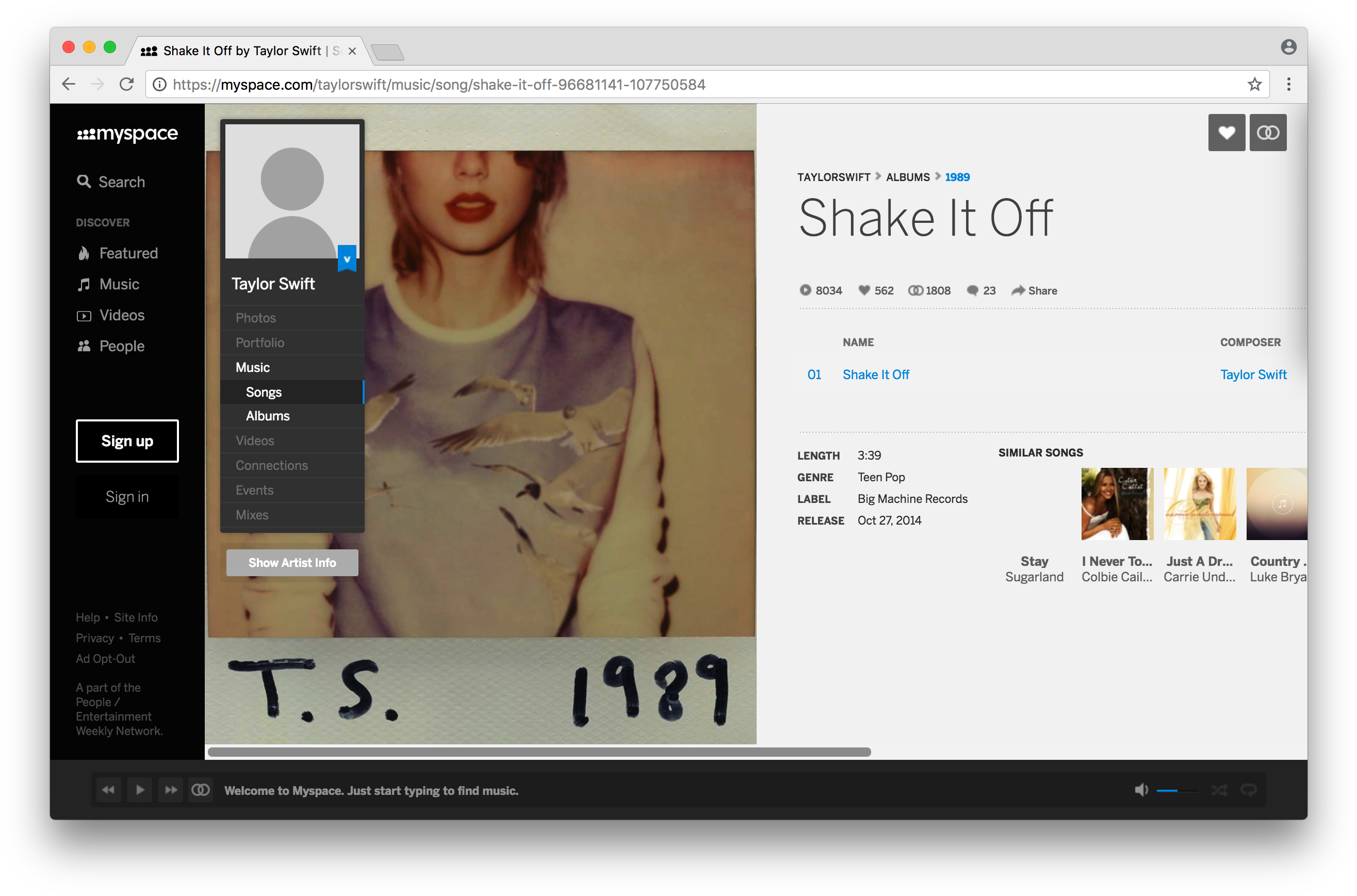 Myspace - Taylor Swift 1989 Guitar Songbook (2662x1760), Png Download