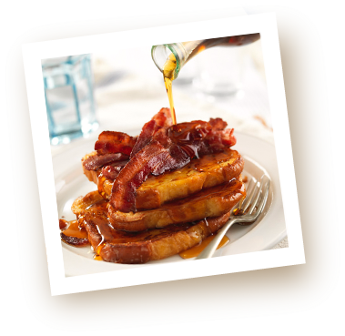Classic French Toast With Bacon & Maple Syrup - Fried Food (379x369), Png Download
