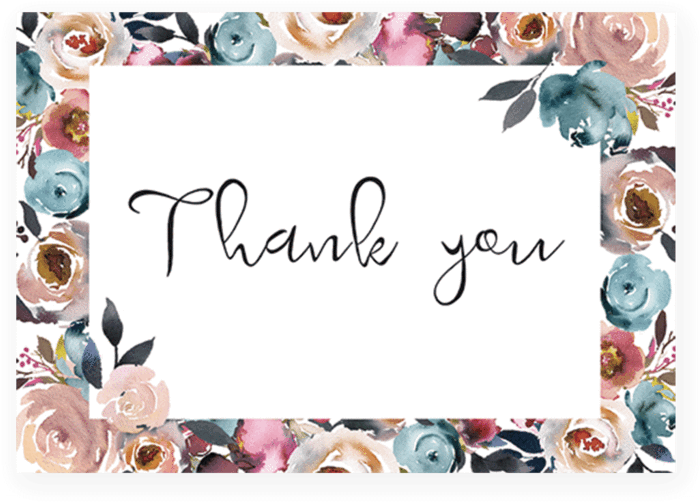 Boho Floral Thank You Card Printable By Littlesizzle - Handgemaltes Rosa Blaues Aquarell Blumenhochzeit Karte (819x1024), Png Download