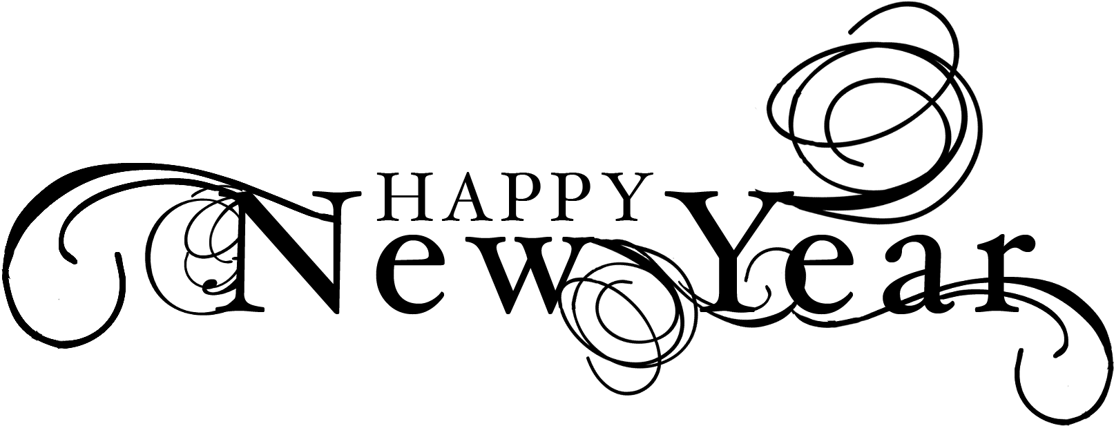 Black And White Library Bonfire Clipart Happy New Year - Word Of Happy New Year (1600x621), Png Download