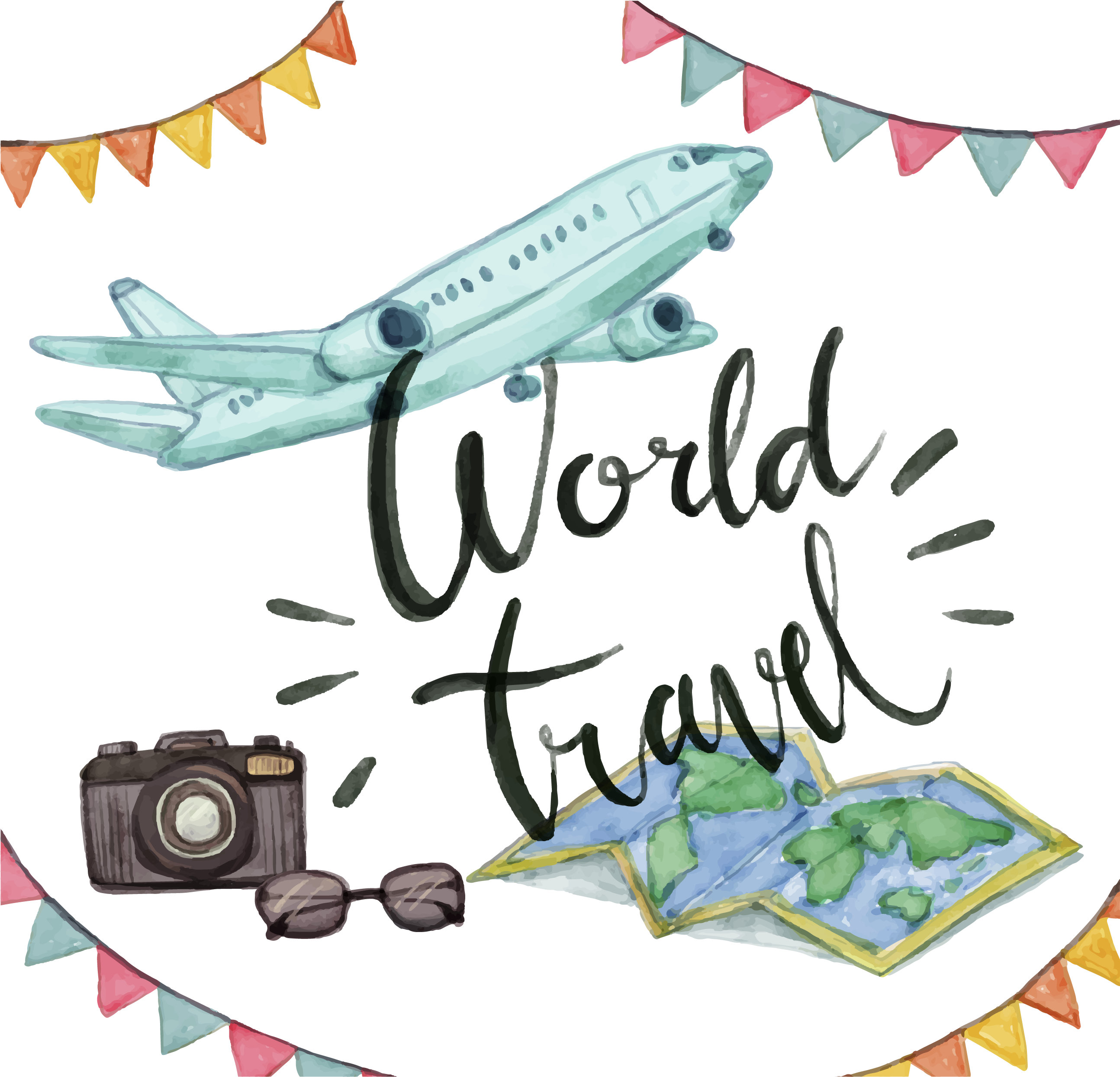 Travel Painting Clip Art Hand Drawn Plane - Airplane Watercolor Png (2782x2667), Png Download