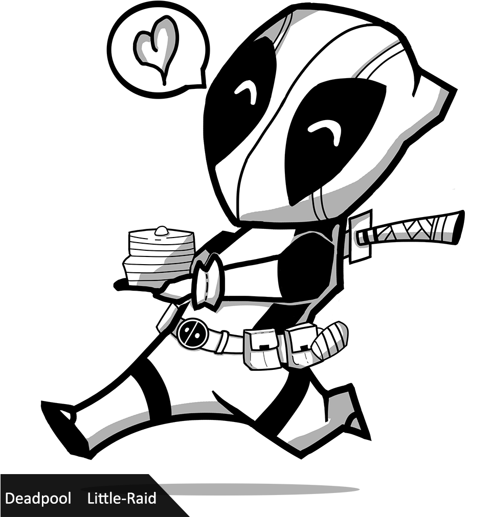 Deadpool Clipart Small Cute - Deadpool Black And White Drawing (961x1050), Png Download