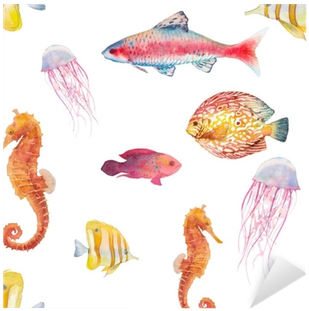 Watercolor Tropical Fish Seamless Pattern - Arrecife Estilo Acuarela Png (400x400), Png Download