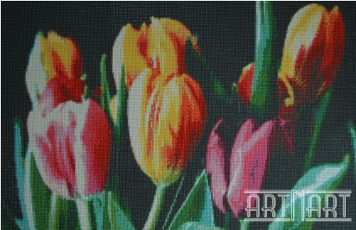 3d Handmade Diamond Painting Holland Beautiful Tulips - Purple Flowers With Black Background (500x500), Png Download