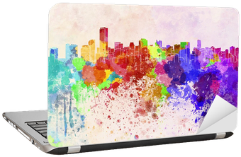 Miami Skyline In Watercolor Background Laptop Sticker - Kunstdruck: Paulrommer's Miami Skyline In Watercolor (400x400), Png Download
