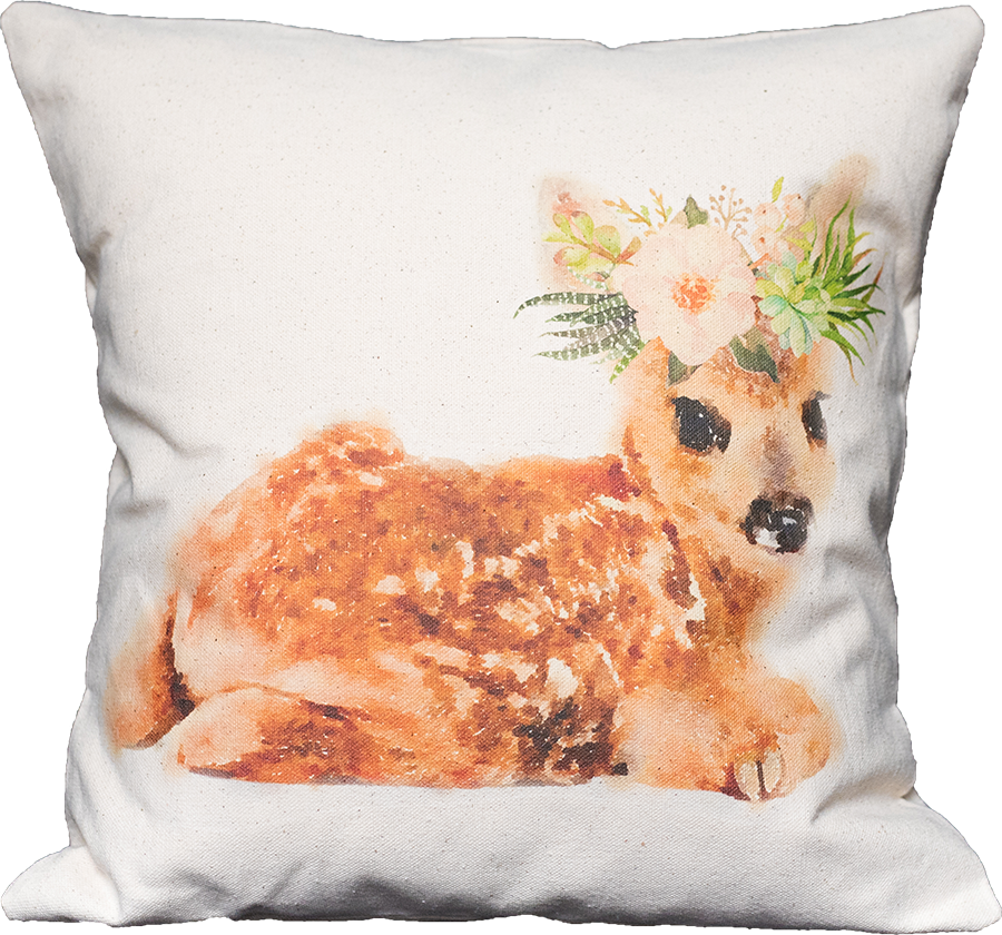 Watercolor Floral Fawn - Cushion (900x840), Png Download