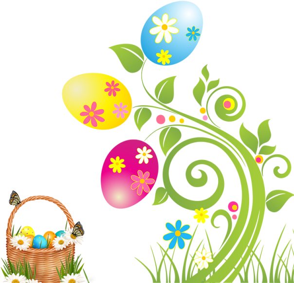 Easter Flowers And Basket, Easter Flowers, Basket, - Wall Sticker Floral Vine (640x640), Png Download