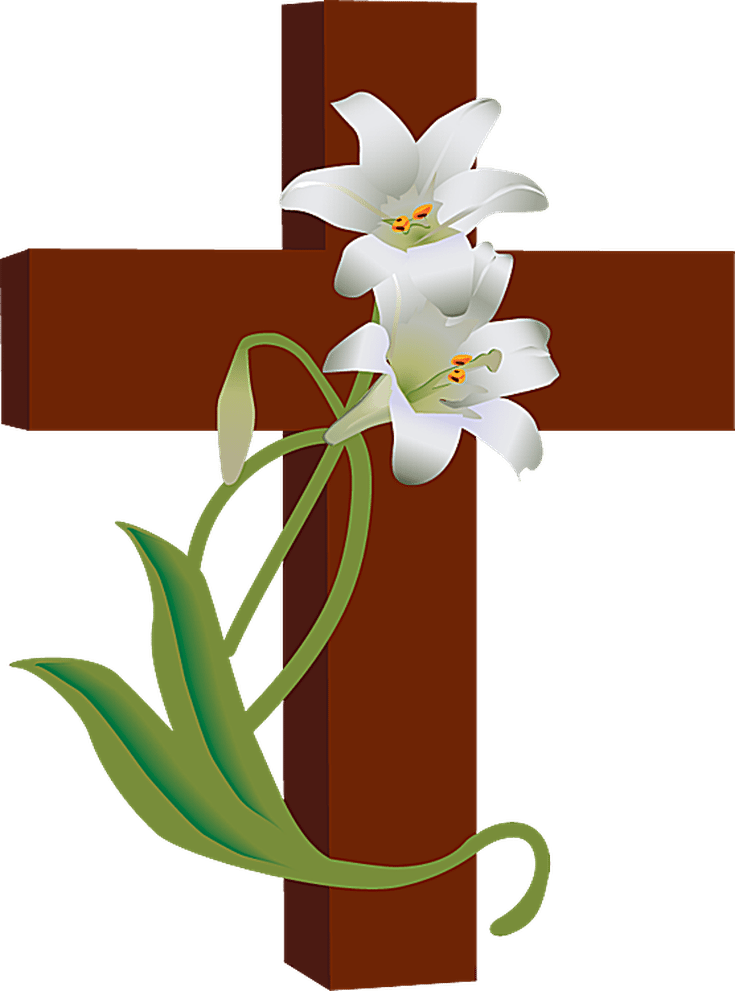 Church Clipart Watercolor - Cross With Flowers Clip Art (735x991), Png Download