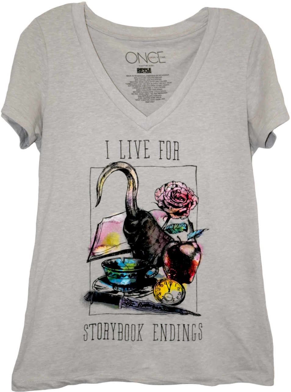 A V Neck T Shirt With Watercolor Images Of A Hook, - Storybook Endings (1150x1300), Png Download