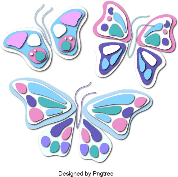 Beautiful Cartoon Lovely Hand-painted Colorful Butterfly - Portable Network Graphics (640x640), Png Download