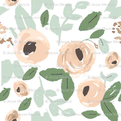 Nude, Peach And Green Watercolor Flowers - Green Watercolour Flowers Png (400x400), Png Download