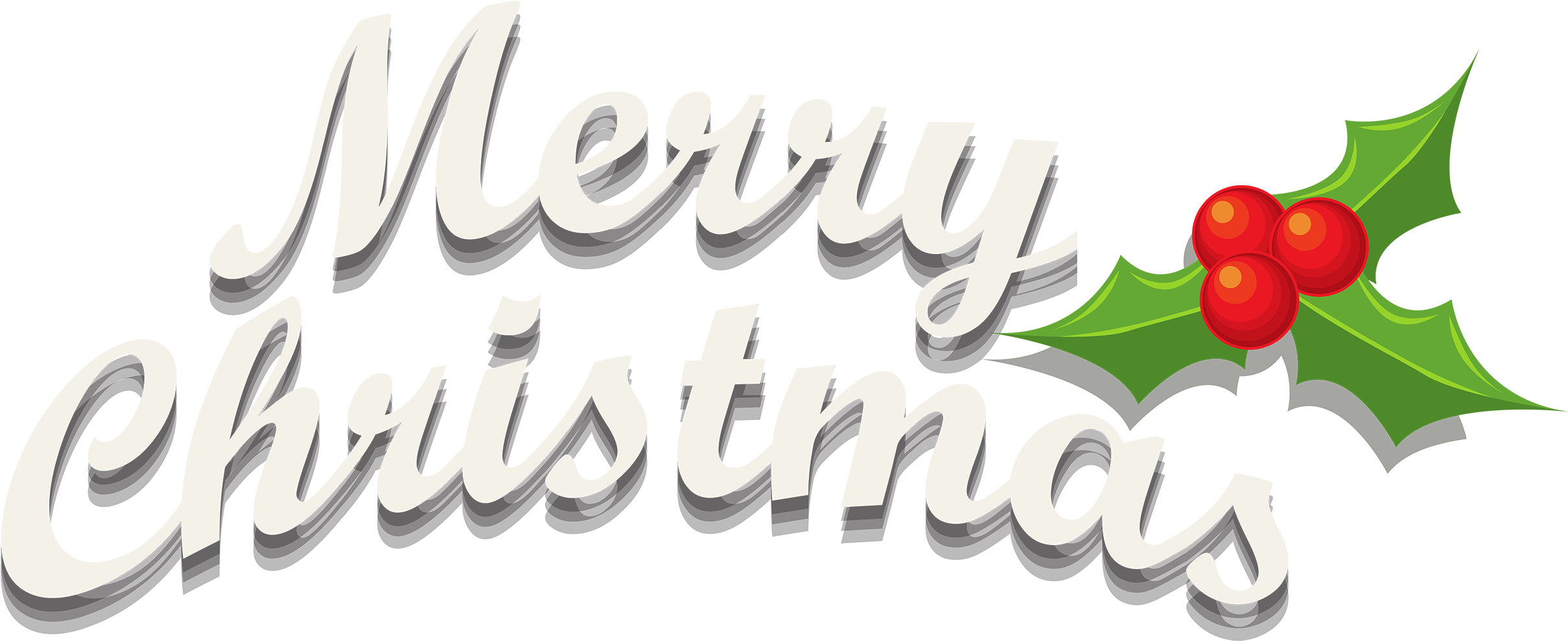 Merry Christmas Decor With Mistletoe Png Clipart - Merry Christmas Png Transparent (2500x1053), Png Download