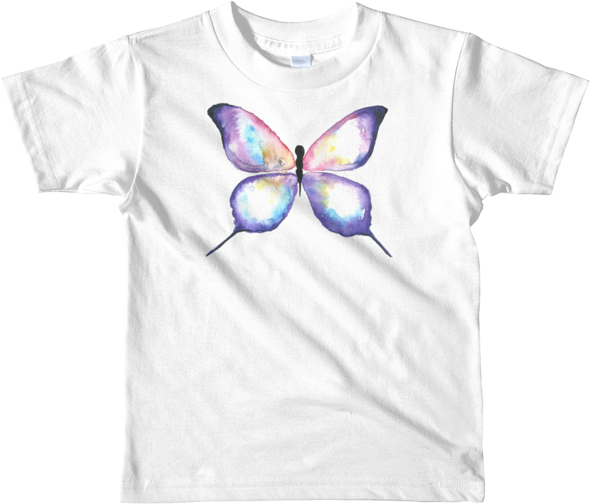 Lilac Watercolor Butterfly Short Sleeve Kids T-shirt - Kids Personalized Shirt | Short Sleeve Kids T-shirt (1000x1000), Png Download