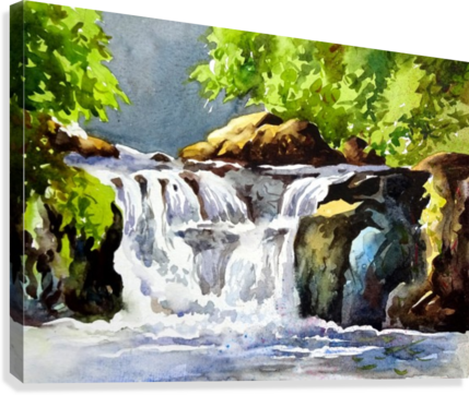 Waterfalls 9 Canvas Print - Watercolor Painting (429x362), Png Download