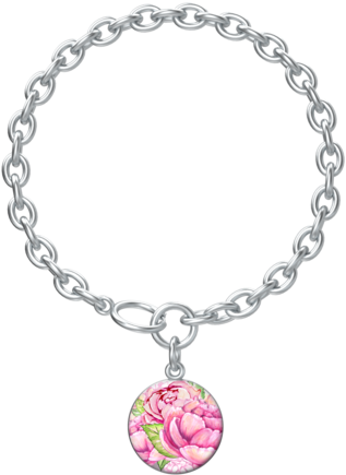Watercolor Peony Chain Link Bracelet - Circle Chain Vector Png (500x500), Png Download