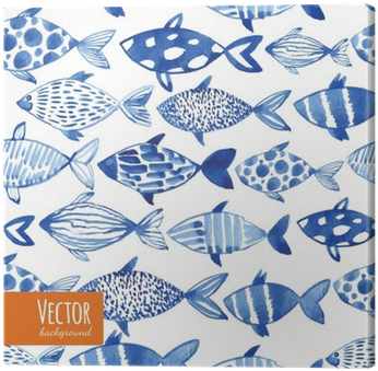 Light Watercolor Blue Fishes On The Black Background - Mainstays Reversible Fish Decorative Pillow, White (400x400), Png Download