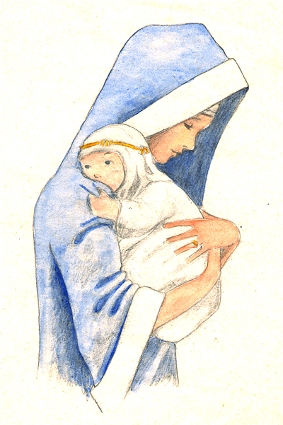 Mary & Jesus - Sketch (600x600), Png Download