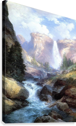 Waterfall In Yosemite Canvas Print - Waterfall And River Painting (309x511), Png Download