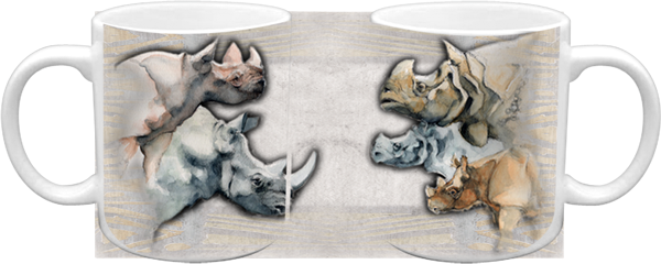 Watercolor 5 Rhinos Ceramic Mug - Kitten (600x240), Png Download