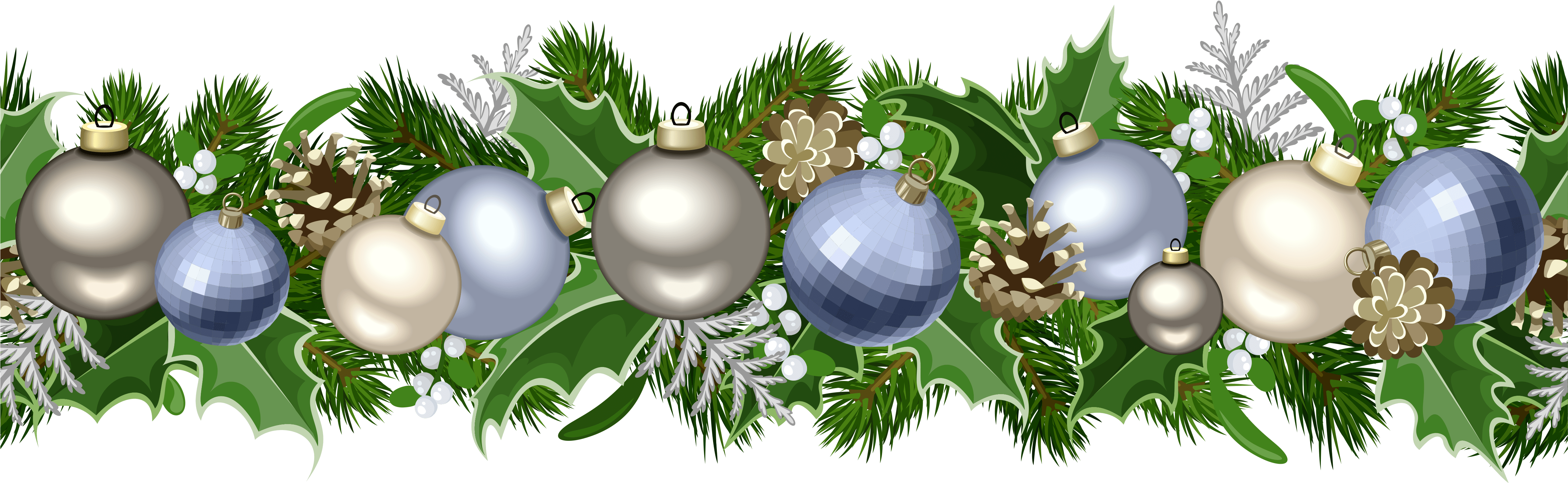 Free Christmas Garland Clip Art Black And White - Free Christmas Border Jpg Transparent (5000x1536), Png Download