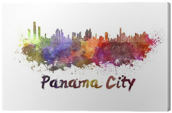 Panama City Skyline In Watercolor Canvas Print • Pixers® - Kunstdruk: Panama City Skyline In Watercolor By Paulrommer, (400x400), Png Download