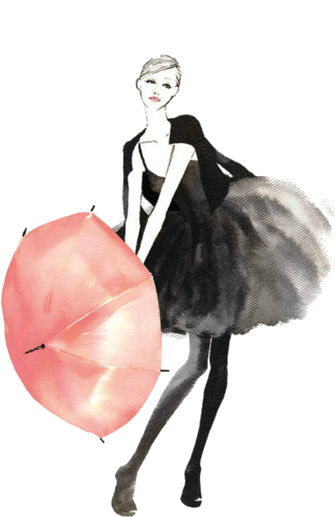 Girl With Red Umbrella Watercolor Art - Little Black Dress Painting (420x564), Png Download