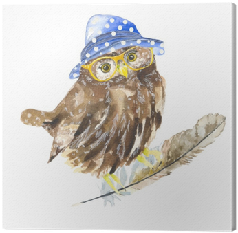 The Bird In The Hat, And Glasses - Watercolor Painting (400x400), Png Download