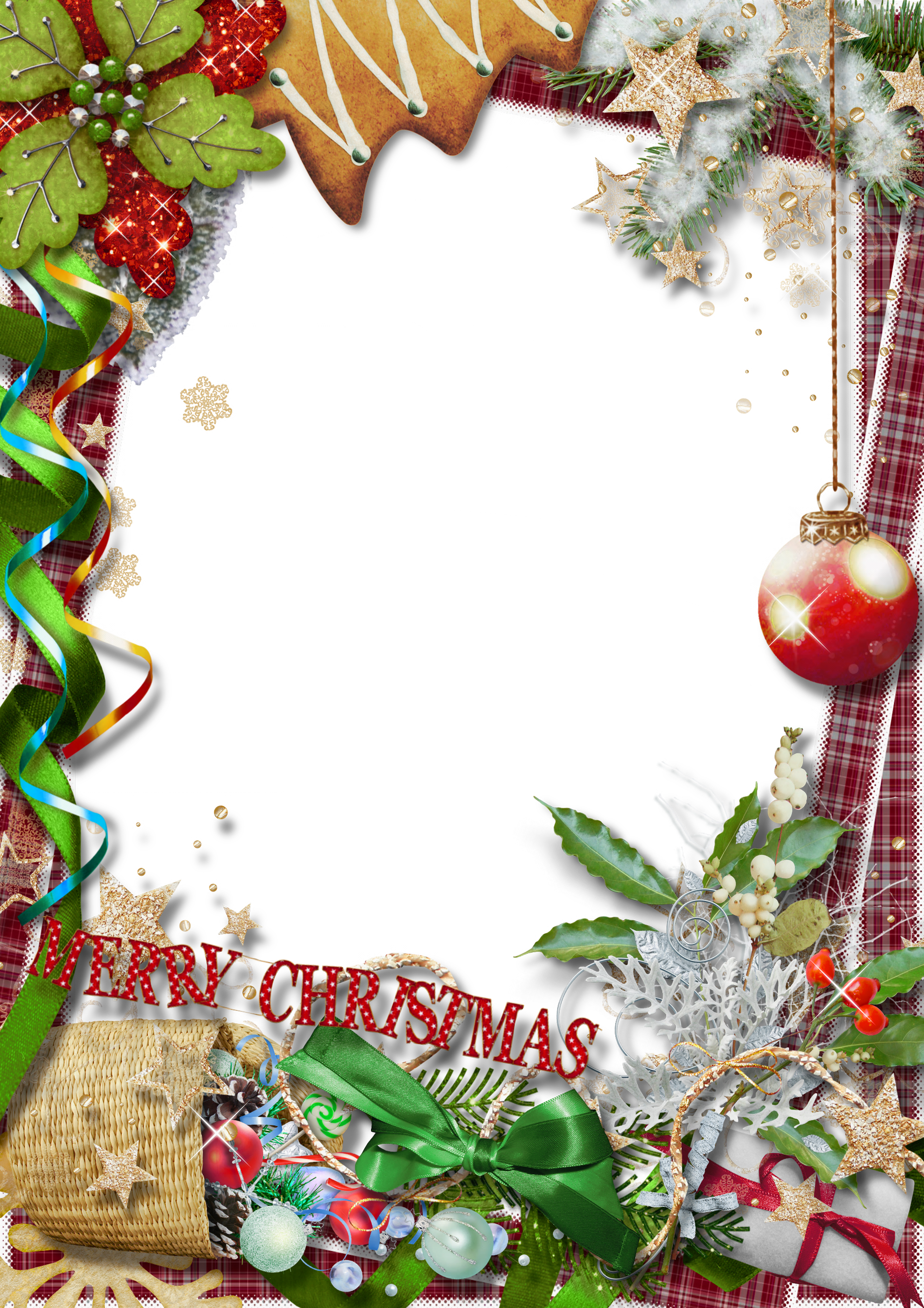 Merry Christmas Png Photo Frame With Green Bow Gallery (1900x2688), Png Download
