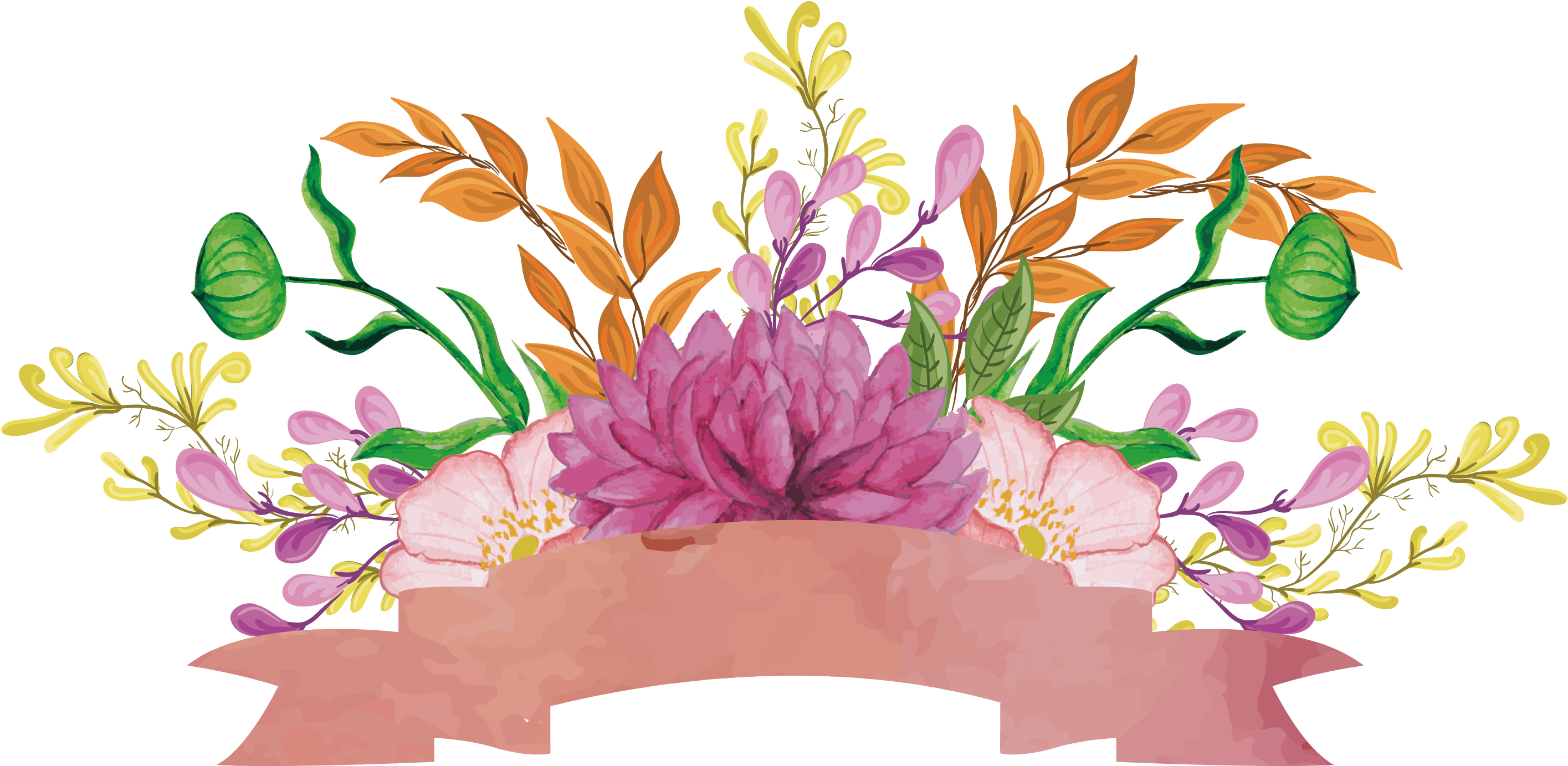 Floral Design Ribbon Watercolor Painting - Floral Ribbon Vector Png (3066x2623), Png Download