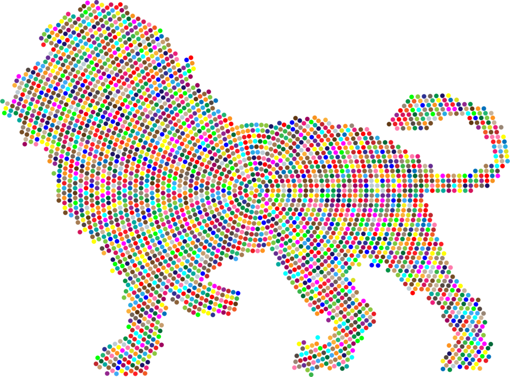 Lion Cat Circle Felidae Free Commercial Clipart Lion - Coloured Dots Lion Large Tote Bag (1013x750), Png Download