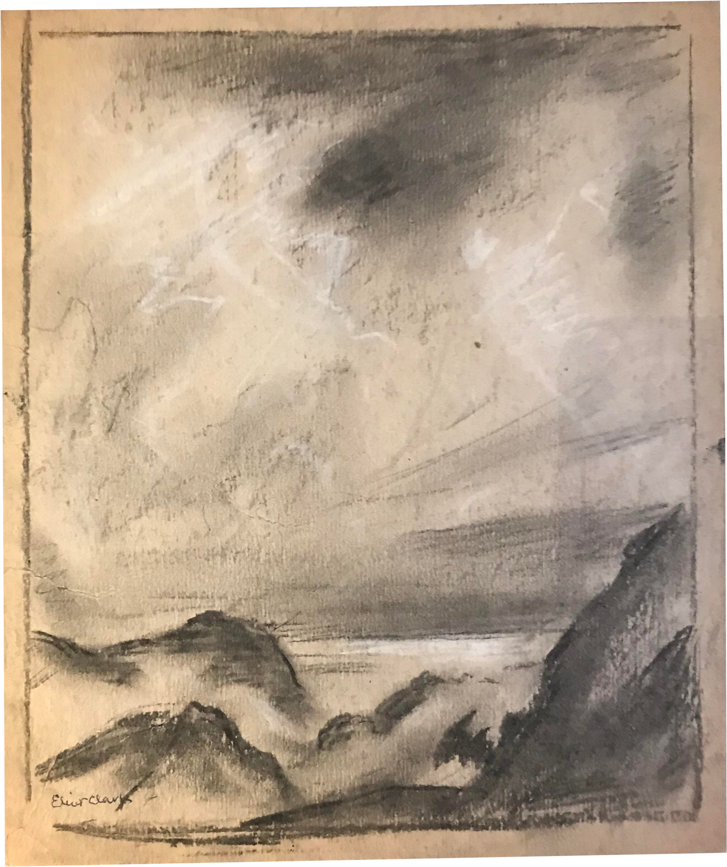 S Vintage Eliot Clark Coastal Landscape - Drawing (2602x3102), Png Download