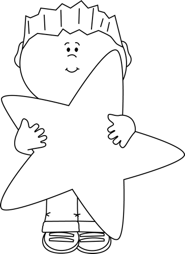 Black And White Little Boy Holding A Big Star Clip - Boy Holding Star Clipart Black And White (364x500), Png Download