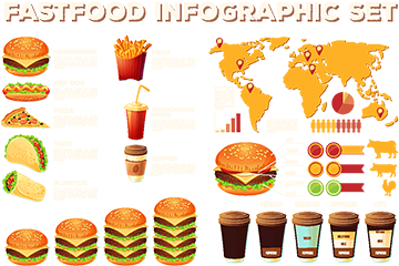 Set Of Vector Fast Food Infographic Elements, Icons, - Vector Graphics (360x360), Png Download