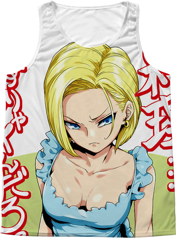 Super Saiyan Android 18 1 Sided 3d Tank Top T Shirt - Caricatura De Robot Anime (1024x1024), Png Download