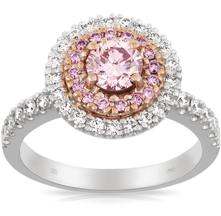 18ct Rose And White Gold Argyle Certified Diamonds - Pink Argyle Diamond Ring (630x630), Png Download