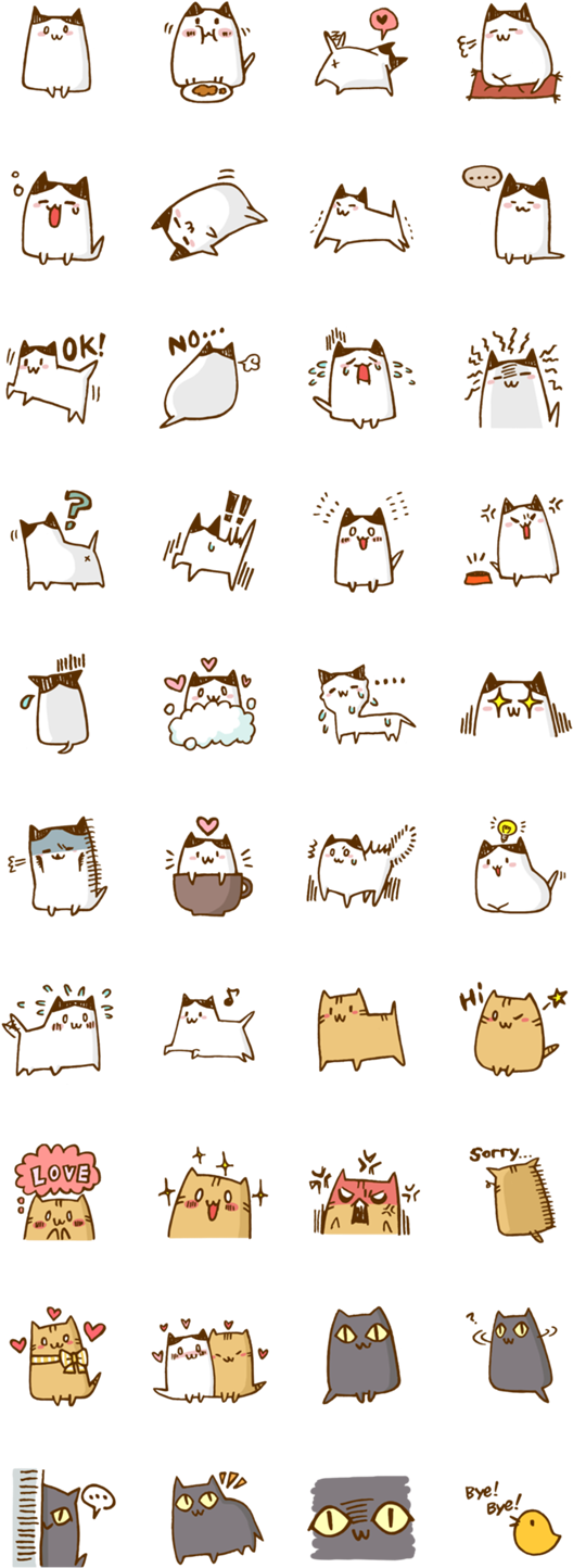 Stickers Kawaii Cats 画像 - Drawing (562x1500), Png Download