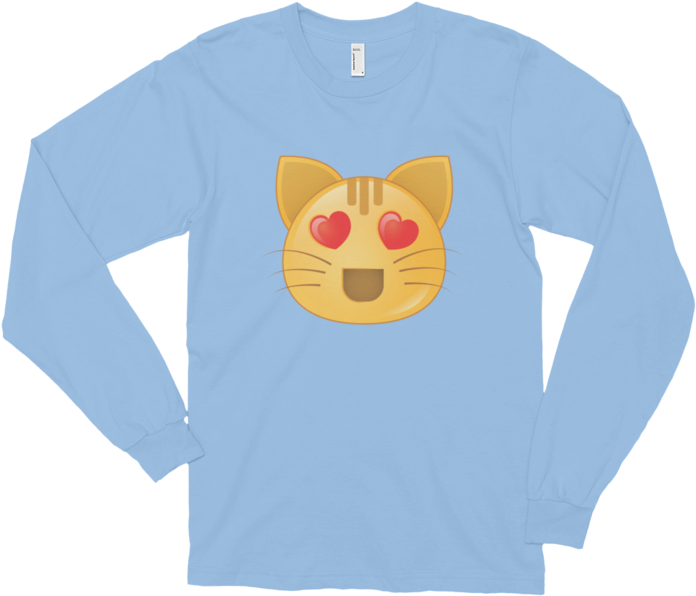 Expressive Heart Eyes Cat Emoji Unisex Long Sleeve - Long-sleeved T-shirt (720x720), Png Download