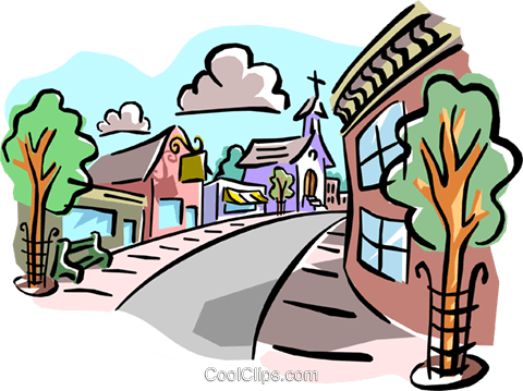 Street Clipart Transparent - Small Town Clip Art (480x359), Png Download