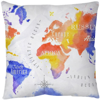 Watercolor World Map Red Purple Floor Pillow • Pixers® - Paper Watercolour World Map (400x400), Png Download