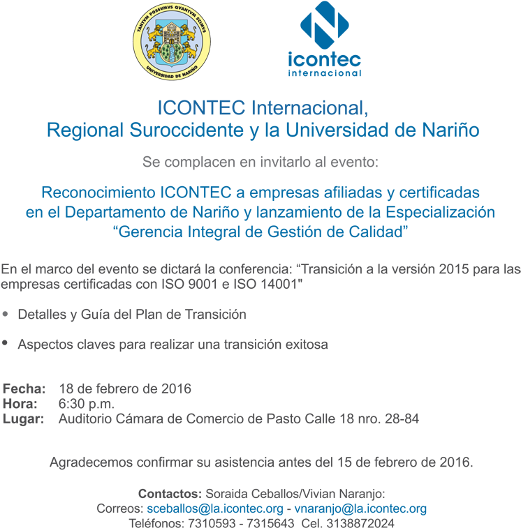 Invitacion Evento Pasto 1 - Icontec (750x766), Png Download