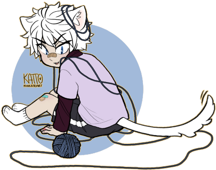 Cat Killua Yarn - Cartoon (500x391), Png Download