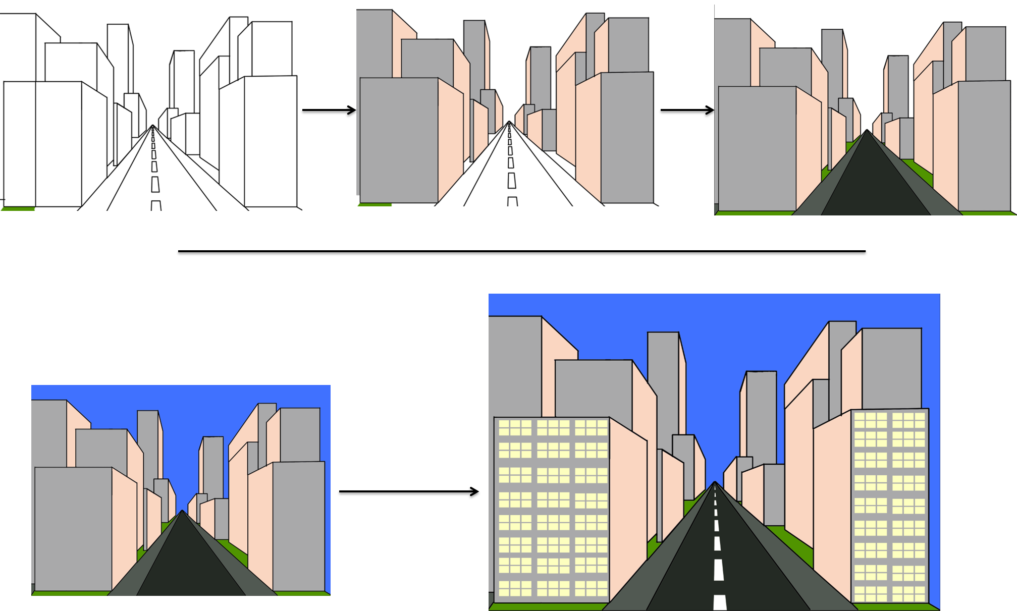 Perspective Drawing - Road With Buildings Drawing (2015x1211), Png Download