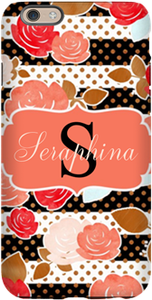 Coral Watercolor Floral Monogram Iphone 6/6s Slim - Pink Black Flower Horizontal Stripe Shower Curtain (350x350), Png Download