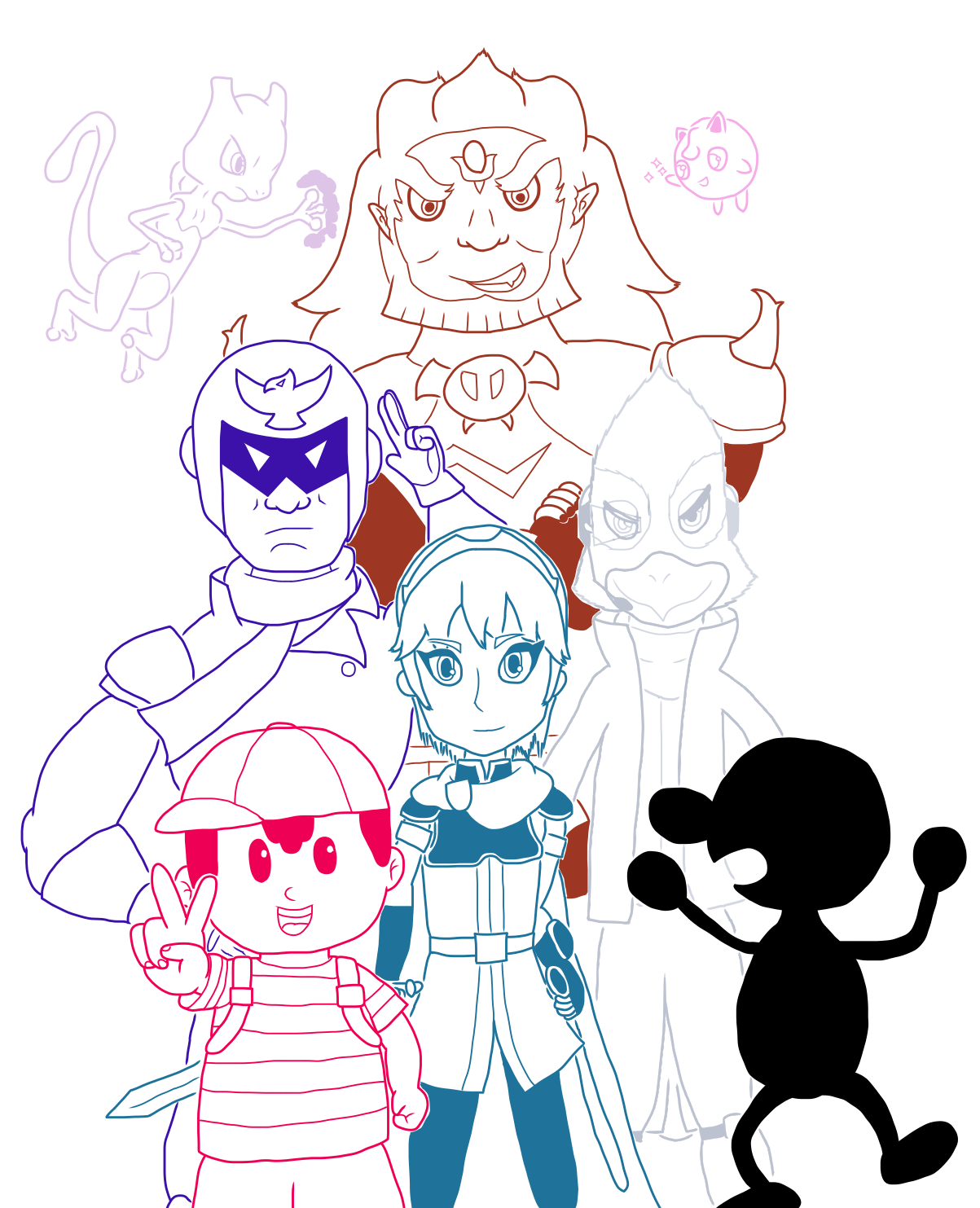 Captain Falcon Ness Marth Mewtwo Mr Game And Watch - Mr. Game And Watch (1202x1500), Png Download