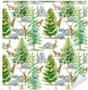 Floral Seamless Pattern Of A Wild Animal, Spruce And - Illustration (400x400), Png Download